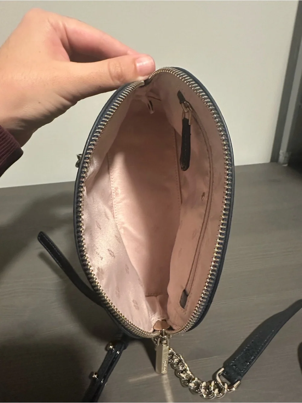 kate spade Black Leather Dome Crossbody with Gold Chain
